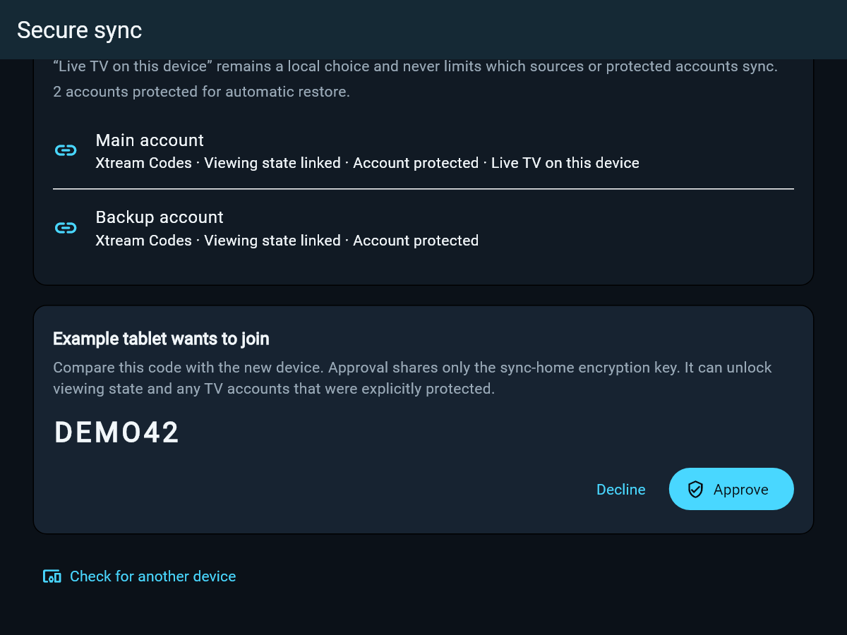 Approve the new device in TellyForge using example data